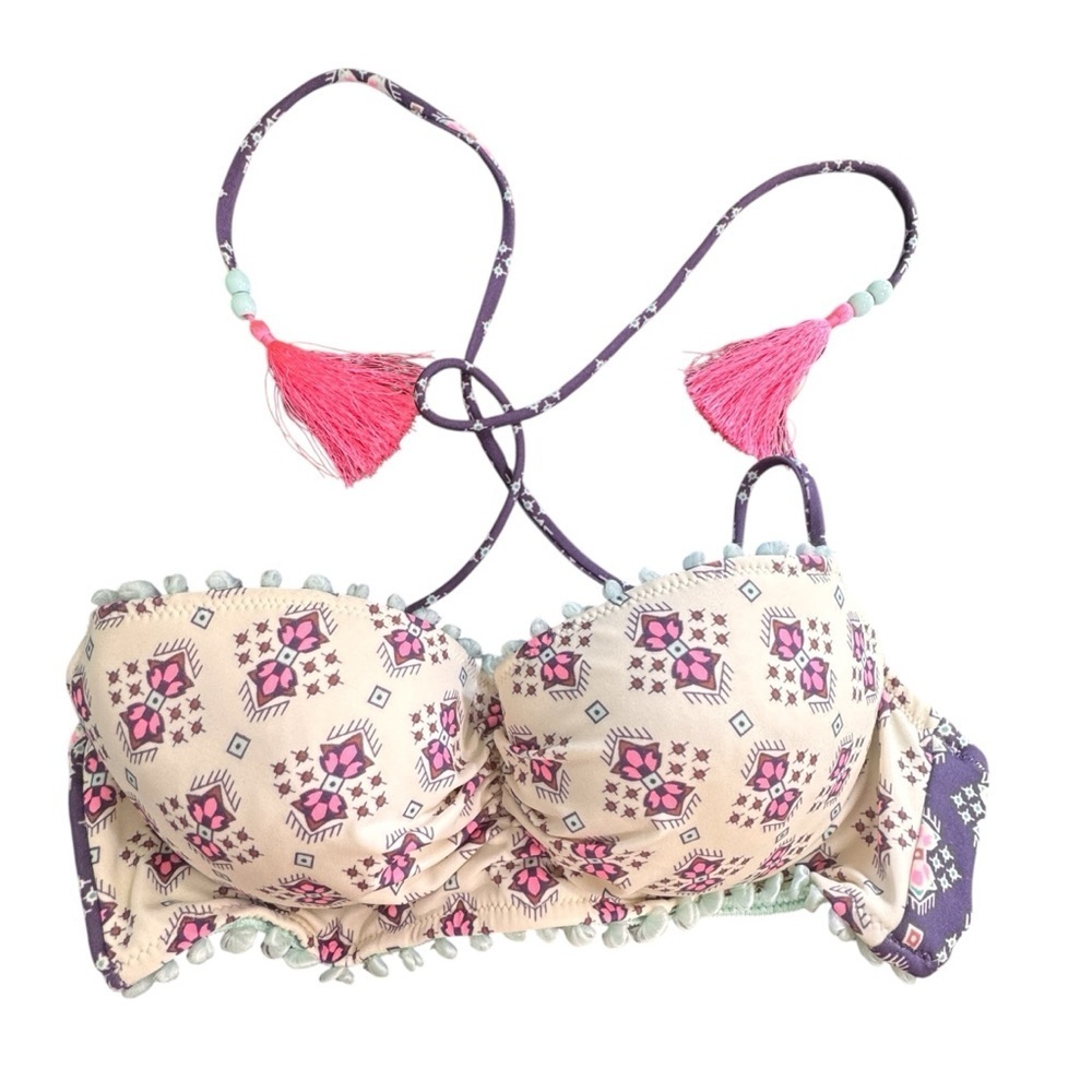 Victorias Secret Woman’s 34B Halter Bikini Top Beaded Tassel Pink Underwire
